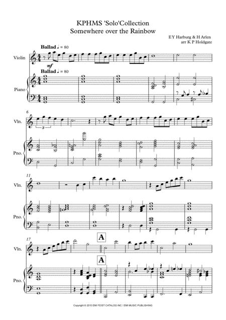 Free Sheet Music Somewhere Over The Rainbow Solo For Violin Piano In C Major