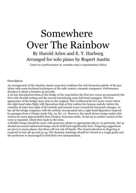 Somewhere Over The Rainbow Solo Piano Sheet Music