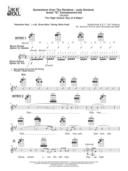 Somewhere Over The Rainbow Ukulele For High Voices Sheet Music