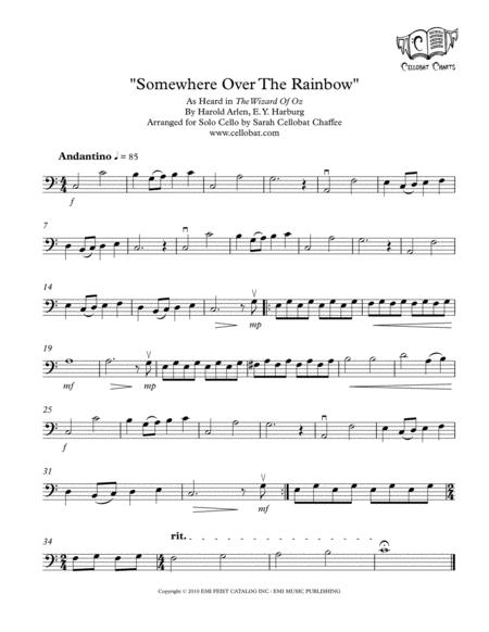 Somewhere Over The Rainbow Wizard Of Oz Solo Cello Arlen Harburg Arr Cellobat Sheet Music