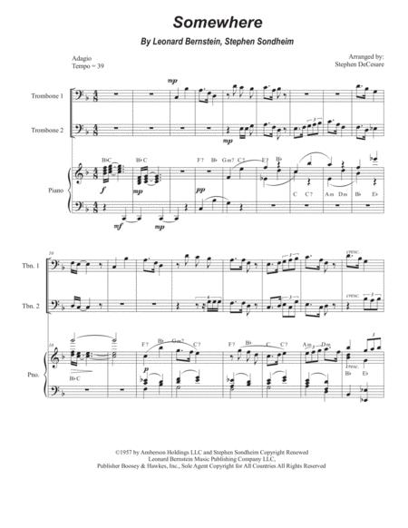 Somewhere Trombone Duet Sheet Music