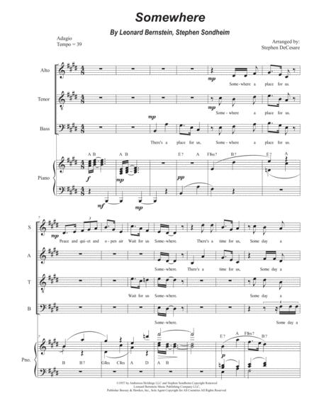 Somewhere Vocal Quartet Satb Sheet Music