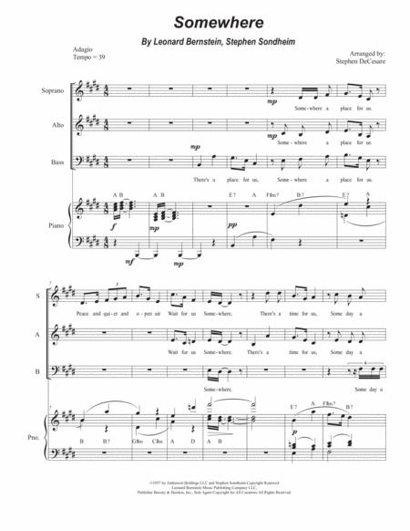 Somewhere Vocal Trio Sab Sheet Music