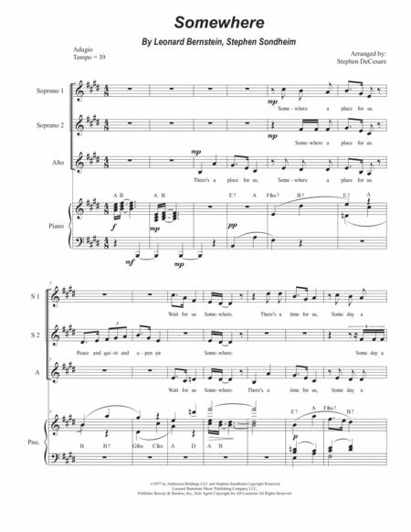 Somewhere Vocal Trio Ssa Sheet Music