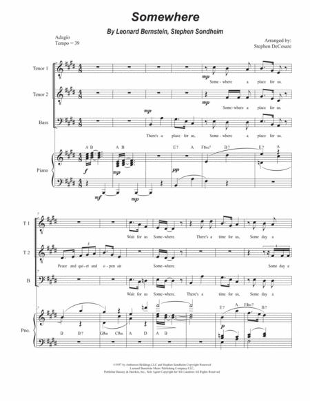 Somewhere Vocal Trio Ttb Sheet Music