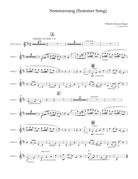 Free Sheet Music Sommarsang Summer Song For Clarinet Choir Parts