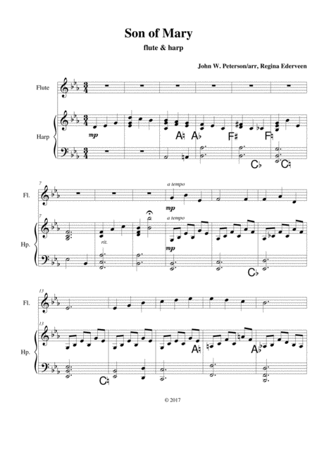 Free Sheet Music Son Of Mary Flute Harp