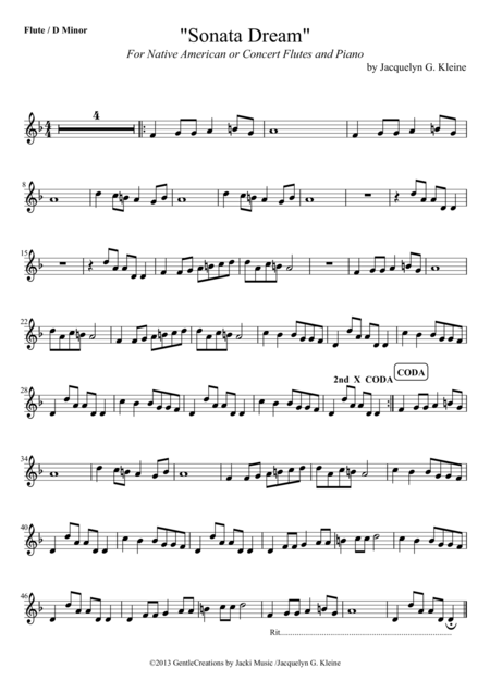 Sonata Dream For Flute And Piano Flute Part In D Minor Sheet Music