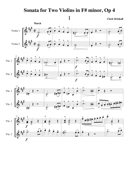 Sonata For Two Violins In F Minor Op 4 Mvmt 1 Sheet Music