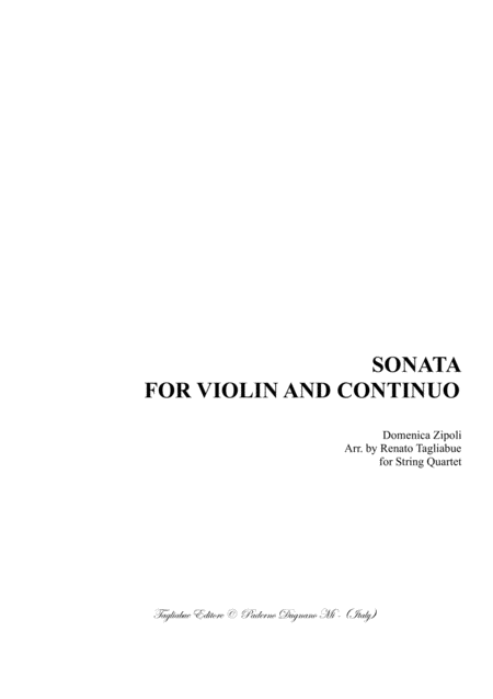 Free Sheet Music Sonata For Violin And Continuo D Zipoli Arr For String Quartet
