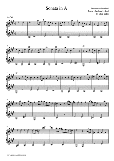 Free Sheet Music Sonata In A Domenico Scarlatti