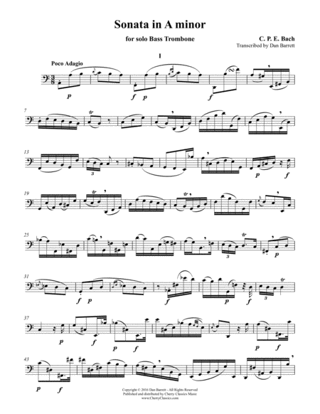 Sonata In A Minor For Bass Trombone Unaccompanied Sheet Music