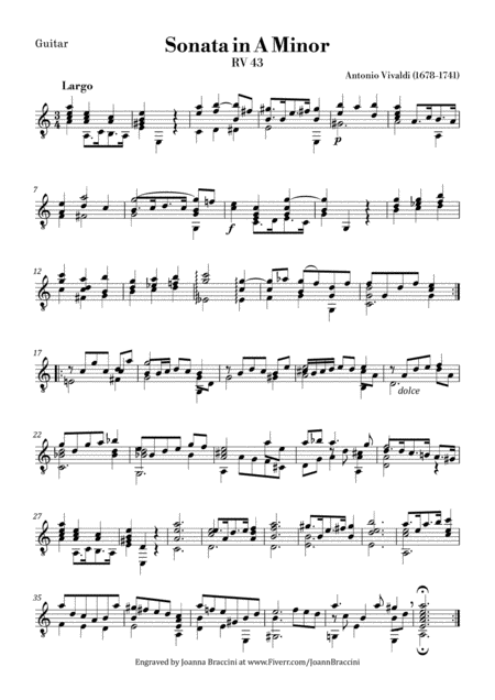 Sonata In A Minor Vivaldi For Guitar Sheet Music