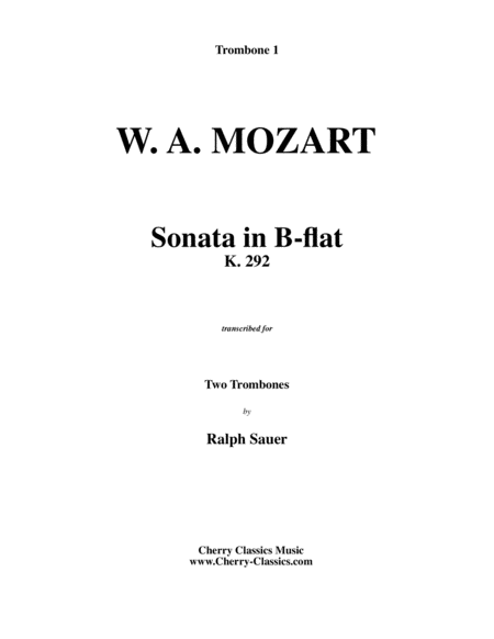 Sonata In B Flat K 292 For Trombone Duet Sheet Music