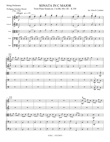 Free Sheet Music Sonata In C Major K 358 Extra Score