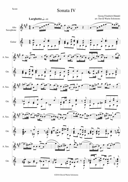 Free Sheet Music Sonata In C No Iv For Alto Saxophone And Guitar