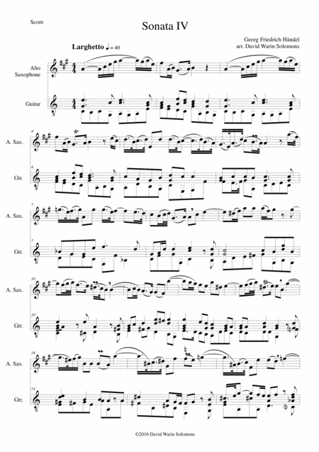 Sonata In C No Iv For Alto Saxophone And Guitar Sheet Music