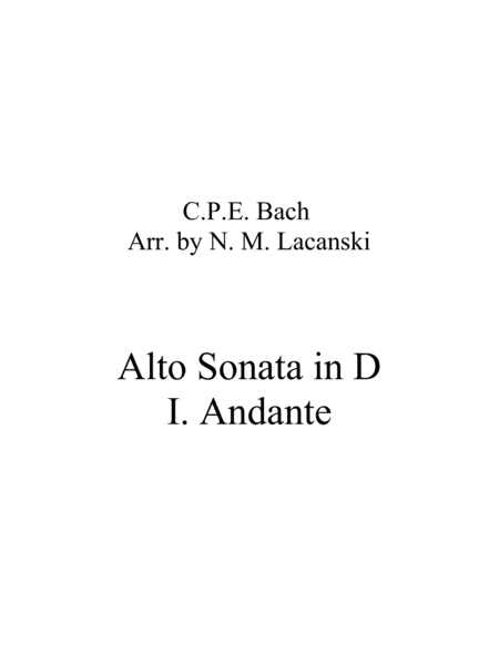 Sonata In D For Alto And String Quartet I Andante Sheet Music