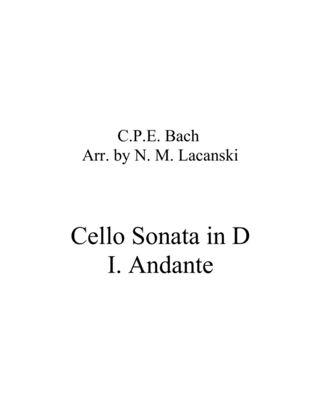 Sonata In D For Cello And String Quartet I Andante Sheet Music