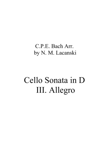 Sonata In D For Cello And String Quartet Iii Allegro Sheet Music