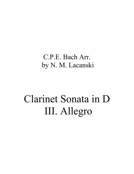 Sonata In D For Clarinet And String Quartet Iii Allegro Sheet Music