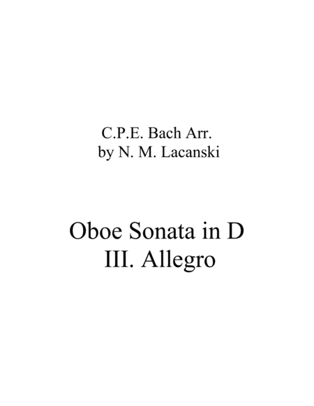 Sonata In D For Oboe And String Quartet Iii Allegro Sheet Music