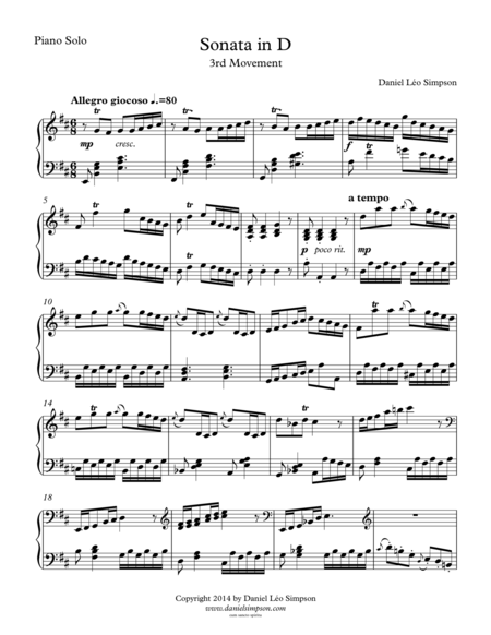 Free Sheet Music Sonata In D For Piano Solo 3rd Mvt