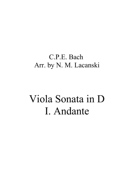 Sonata In D For Viola And String Quartet I Andante Sheet Music