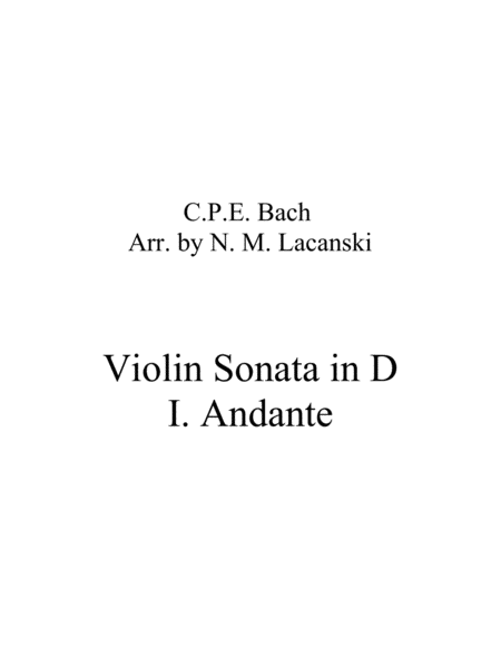 Sonata In D For Violin And String Quartet I Andante Sheet Music