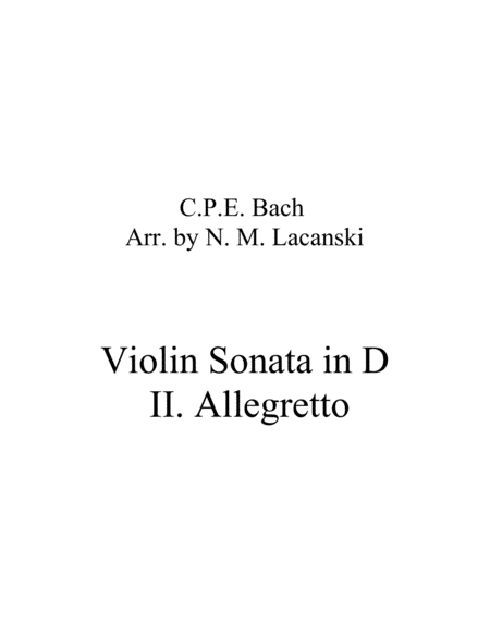 Sonata In D For Violin And String Quartet Ii Allegretto Sheet Music