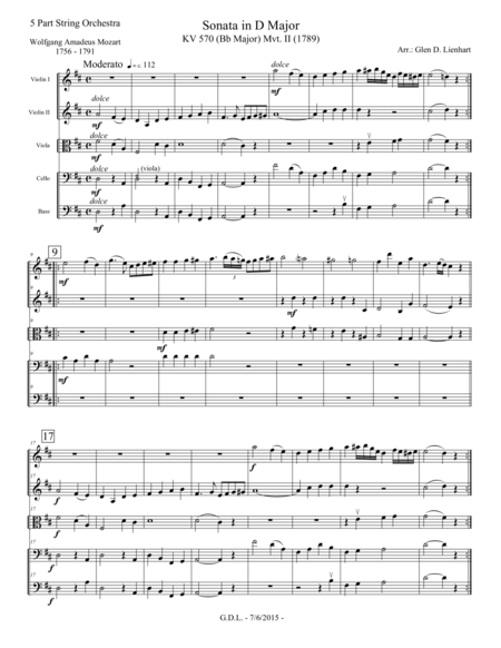Free Sheet Music Sonata In D Major K 570 Extra Score