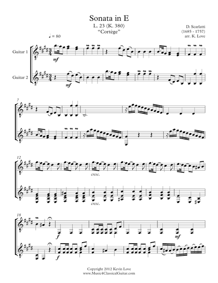 Sonata In E K 380 Guitar Duo Score And Parts Sheet Music