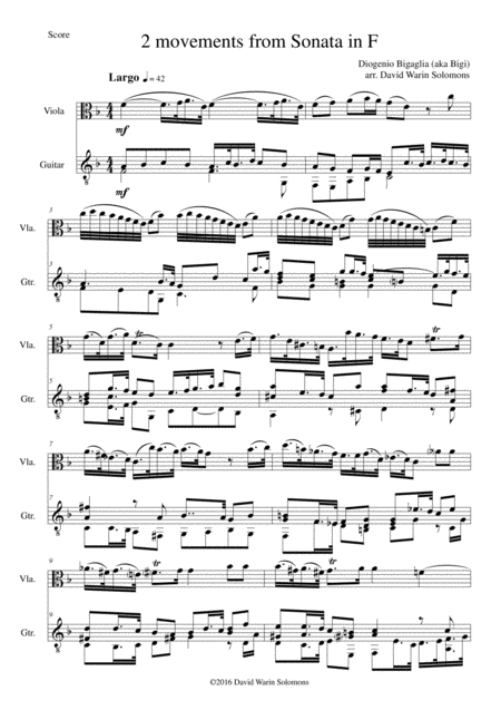 Sonata In F First And Last Movements For Viola And Guitar Sheet Music