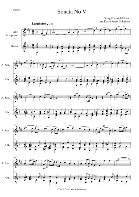 Free Sheet Music Sonata In F No V For Alto Saxophone And Guitar