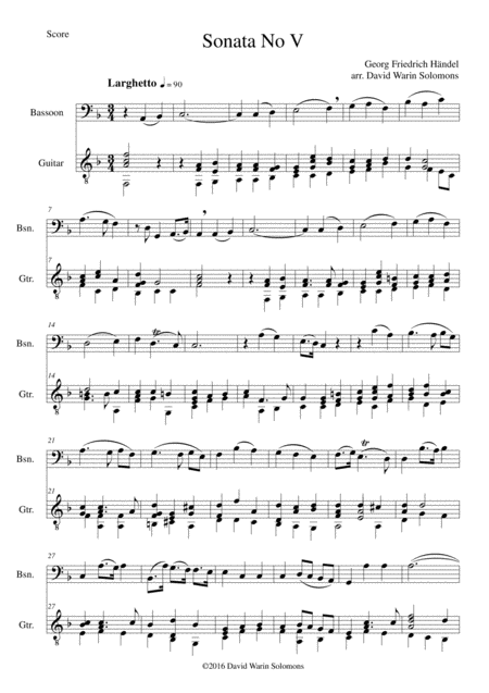 Free Sheet Music Sonata In F No V For Bassoon And Guitar