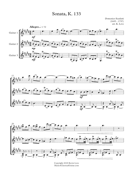 Sonata K 133 Guitar Trio Sheet Music