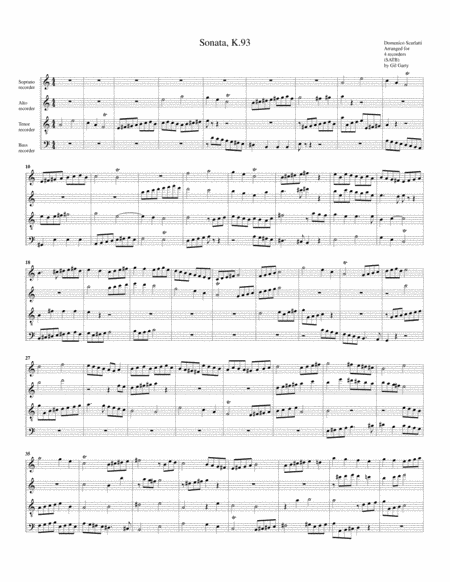 Sonata K 93 Fugue Arrangement For 4 Recorders Sheet Music