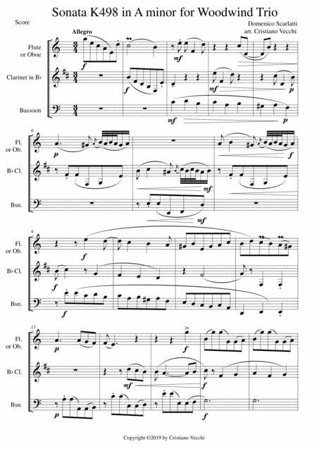 Free Sheet Music Sonata K498 In A Minor For Woodwind Trio