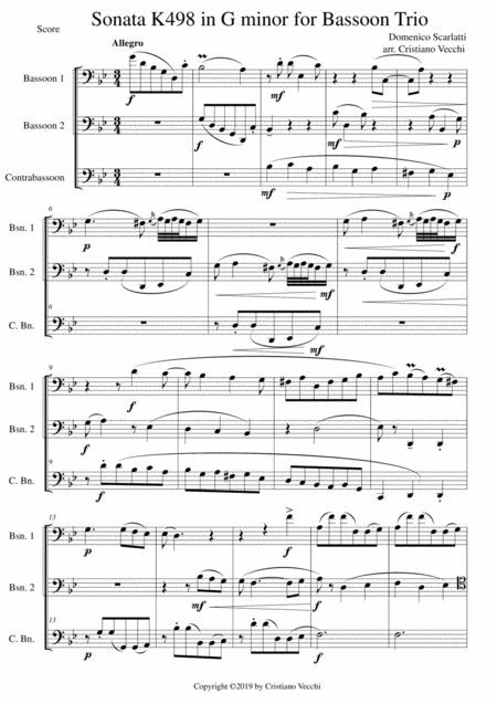 Free Sheet Music Sonata K498 In G Minor For Bassoon Trio