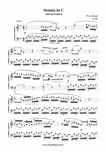 Sonata K545 2nd Mozart Icanpiano Style Sheet Music