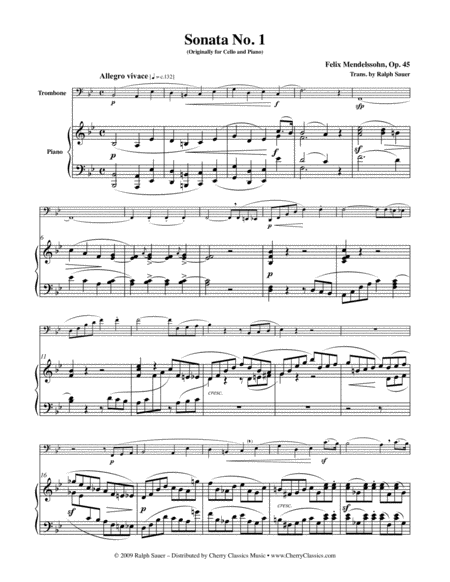 Free Sheet Music Sonata No 1 Op 45 For Trombone Piano