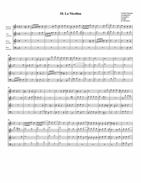 Free Sheet Music Sonata No 10 A4 28 Sonate A Quattro Sei Et Otto Con Alcuni Concerti 1608 La Nicolina Arrangement For 4 Recorders