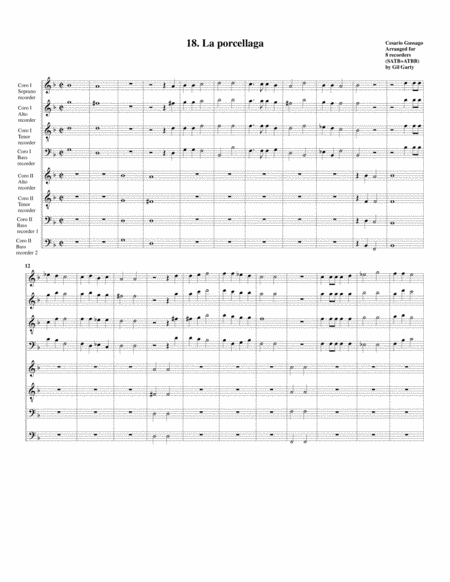 Sonata No 18 A8 28 Sonate A Quattro Sei Et Otto Con Alcuni Concerti 1608 La Porcellaga Arrangement For 8 Recorders Sheet Music