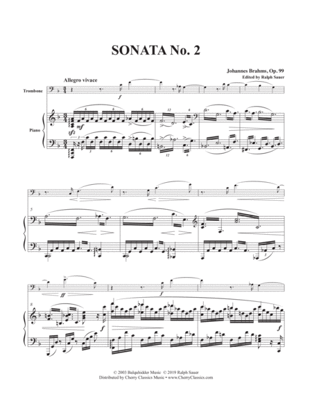 Sonata No 2 In F Op 99 For Trombone And Piano Sheet Music