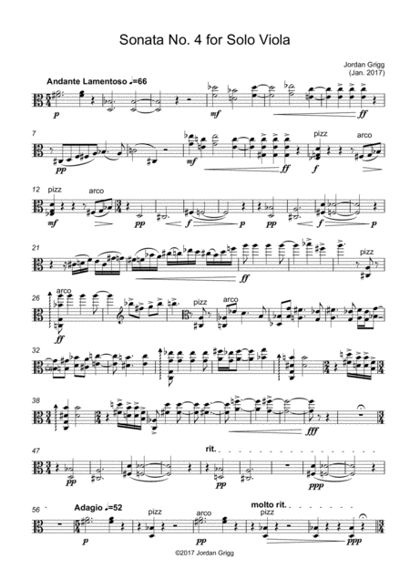 Sonata No 4 For Solo Viola Sheet Music