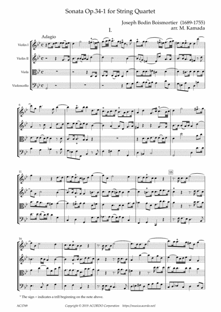 Sonata Op 34 1 For String Quartet Sheet Music