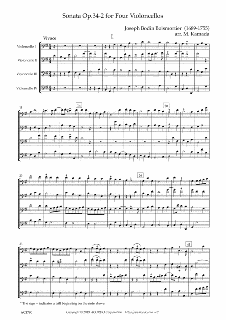 Sonata Op 34 2 For Four Violoncellos Sheet Music