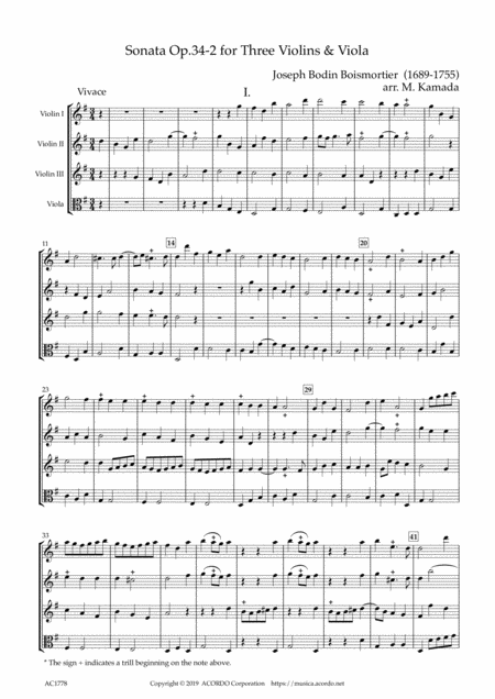 Free Sheet Music Sonata Op 34 2 For Three Violins Viola