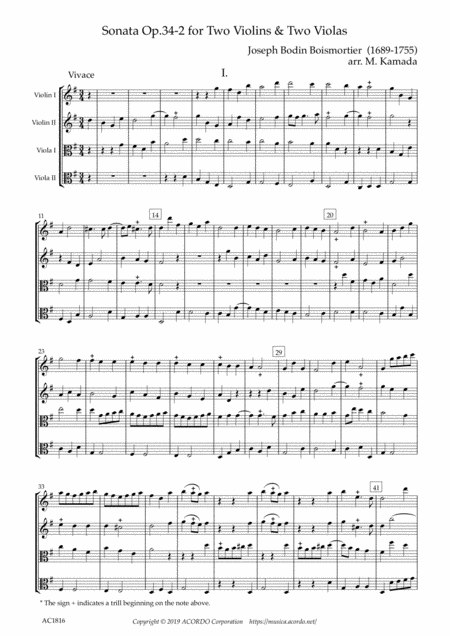 Free Sheet Music Sonata Op 34 2 For Two Violins Two Violas