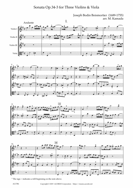 Free Sheet Music Sonata Op 34 3 For Three Violins Viola